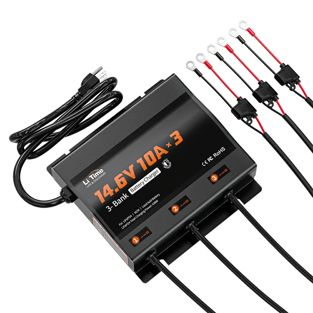 LiTime 3 Bank 12V 10A Battery Charger