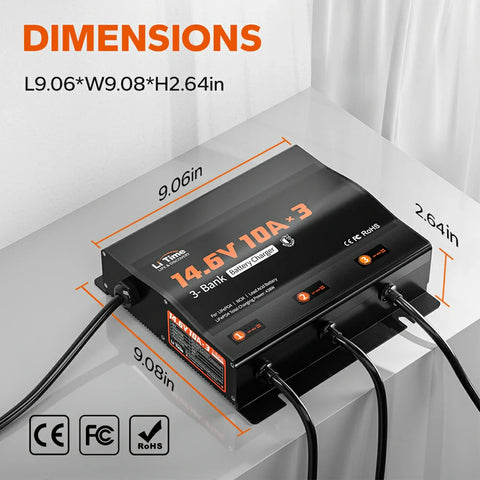 LiTime 3 Bank 12V 10A Battery Charger