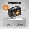 LiTime 12V 100Ah trolling motor lifepo4 battery: 13x6.77x8.43in, group 31 size, M8 bolts (16mm/8mm)
