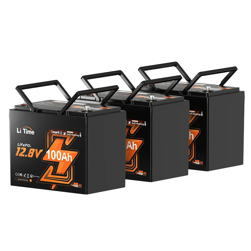 LiTime 12V 100Ah Group 24 Bluetooth Lithium Battery with Self Heating