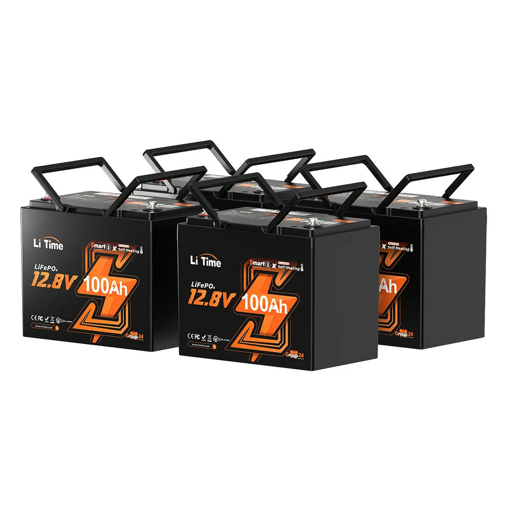 LiTime 12V 100Ah Group 24 Bluetooth Lithium Battery with Self Heating