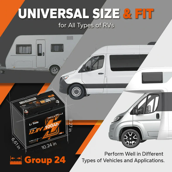 LiTime 12V 100Ah Group 24 Bluetooth Lithium Battery with Self Heating