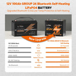 LiTime 12V 100Ah Group 24 Bluetooth Lithium Battery with Self Heating