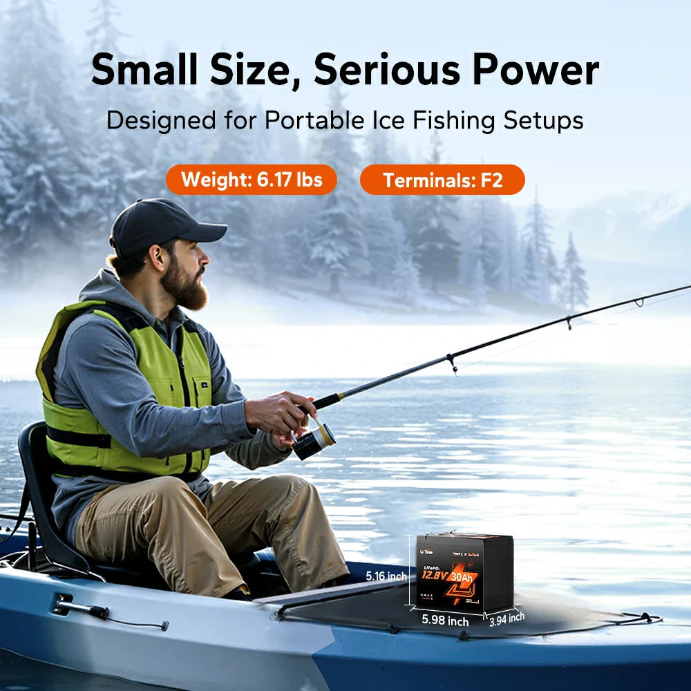 LiTime 12V 30Ah Ice Fishing & Portable Lithium Battery with Bluetooth & Self-Heating