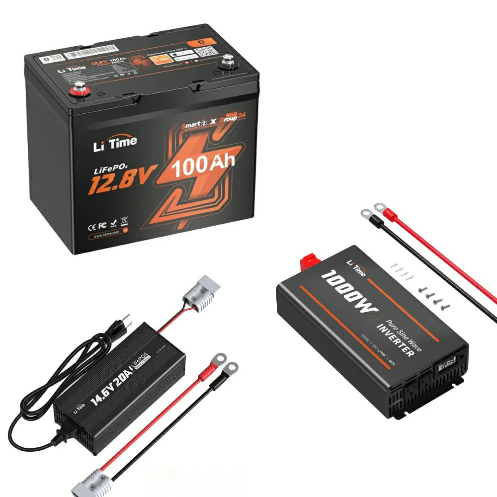 LiTime 12V 100Ah Group 24 Bluetooth Lithium Deep Cycle Battery