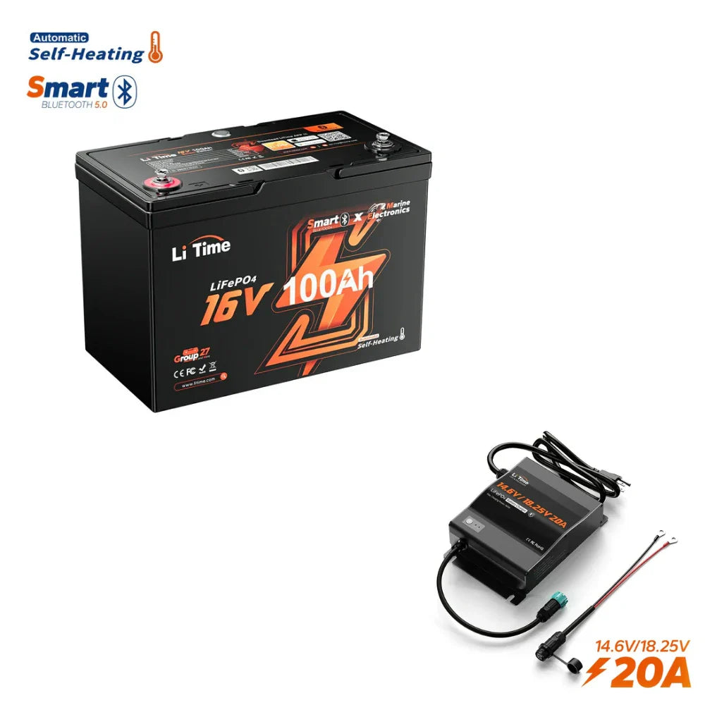 LiTime 16V 100Ah Fish Finder Lithium Battery with Bluetooth, Self-heating