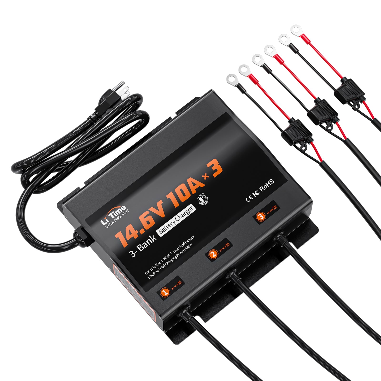 LiTime 3 Bank 12V 10A Battery Charger