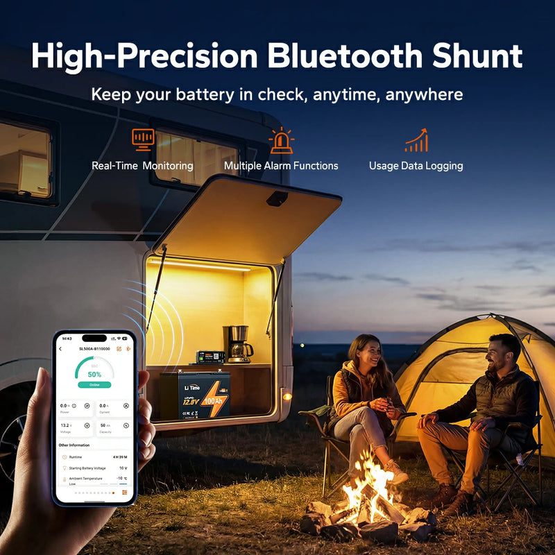 LiTime 500A Smart Battery Shunt with Bluetooth | Real-Time Monitoring for RV/Boat/Off-Grid