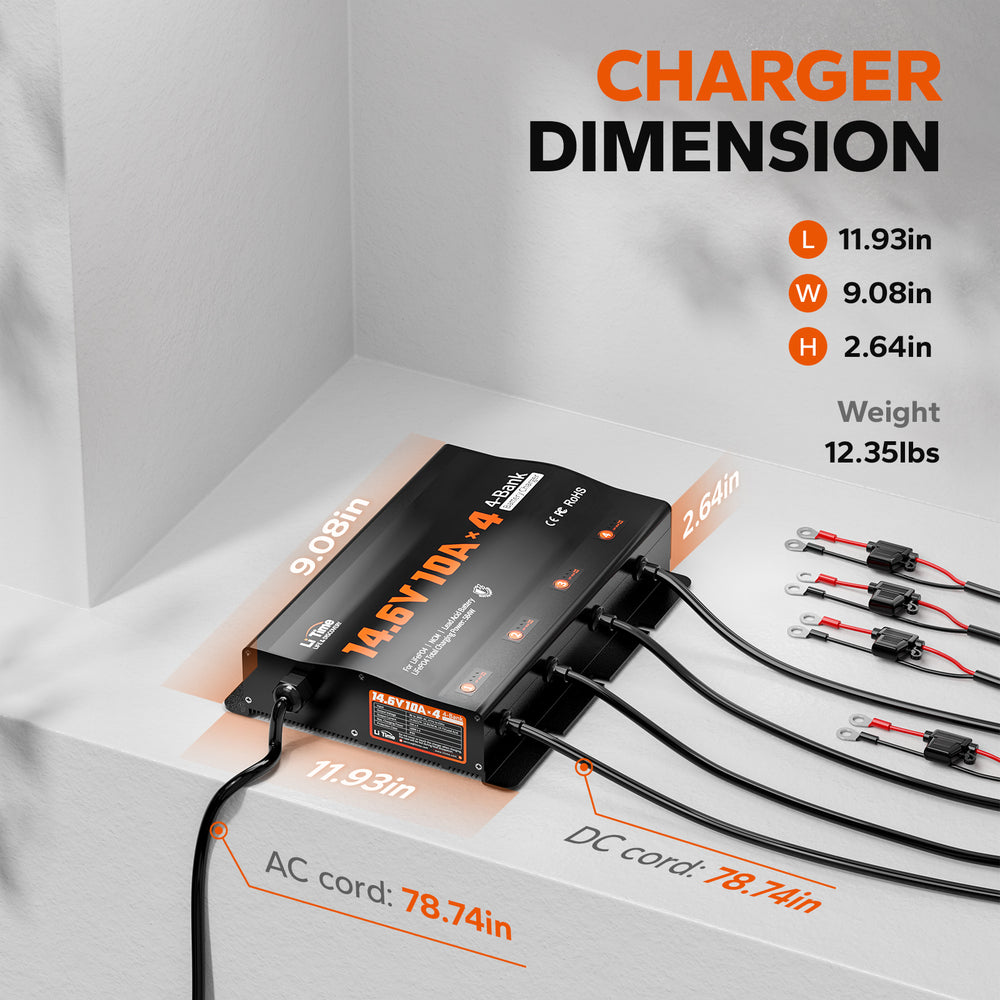 LiTime 4 Bank 12V 10A Battery Charger for Marine, RV