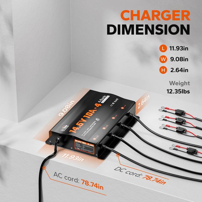 LiTime 4 Bank 12V 10A Battery Charger for Marine, RV