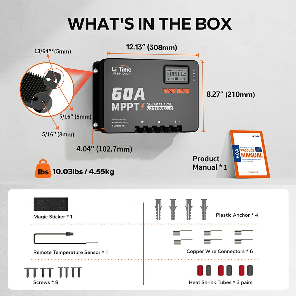 60A MPPT 12V/24V/36V/48V Bluetooth Solar Charge Controller