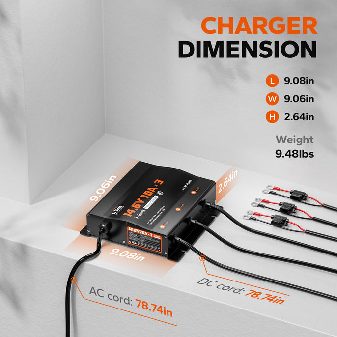 LiTime 3 Bank 12V 10A Battery Charger