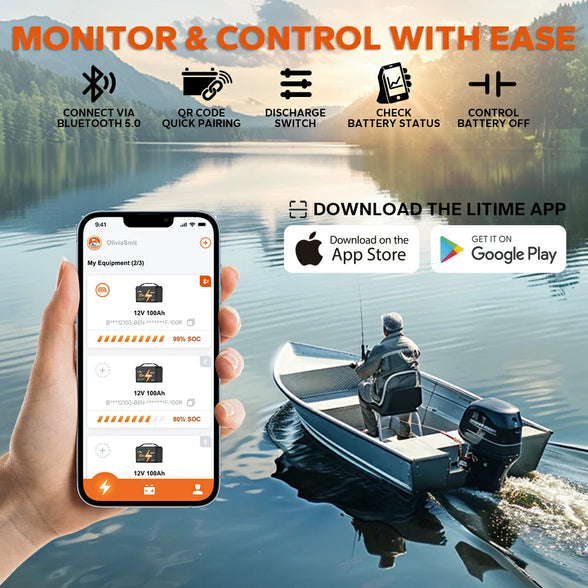 LiTime 12V 100Ah OBM Outboard Motor Lithium Marine Electric Boat Battery