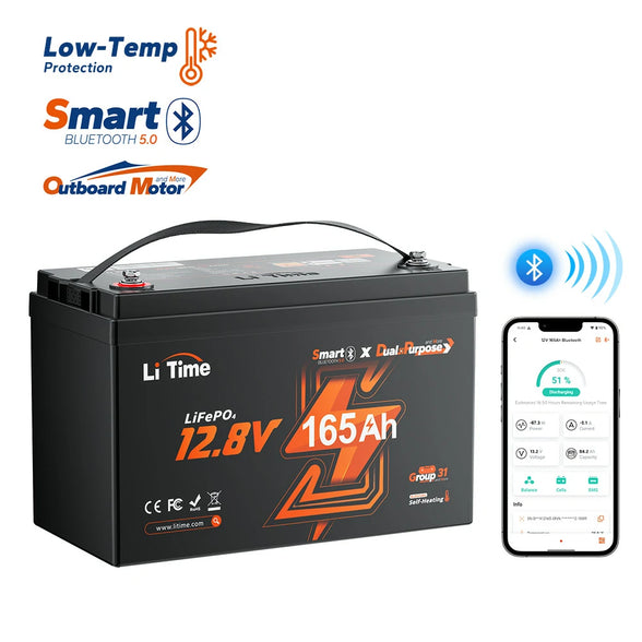 LiTime 12V 165Ah Bluetooth Dual Purpose Marine Battery