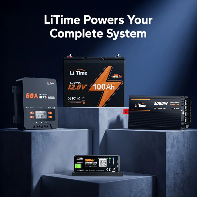 LiTime 500A Smart Battery Shunt with Bluetooth | Real-Time Monitoring for RV/Boat/Off-Grid