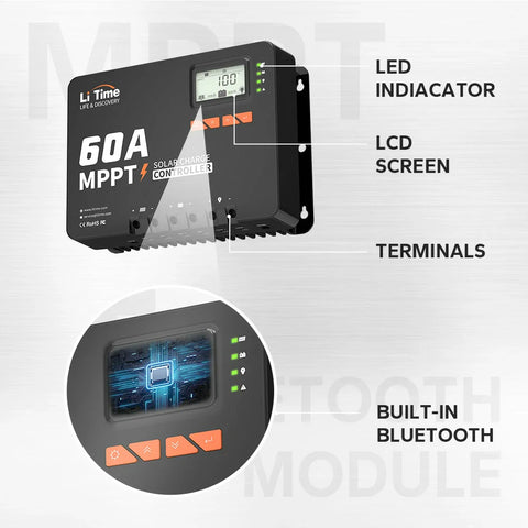 60A MPPT 12V/24V/36V/48V Bluetooth Solar Charge Controller