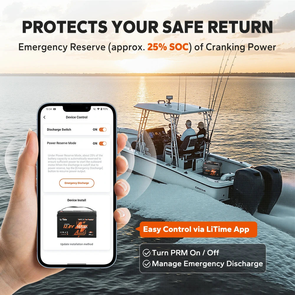 LiTime 12V 165Ah Dual Purpose Marine Lithium Battery | Bluetooth & 1200 CCA