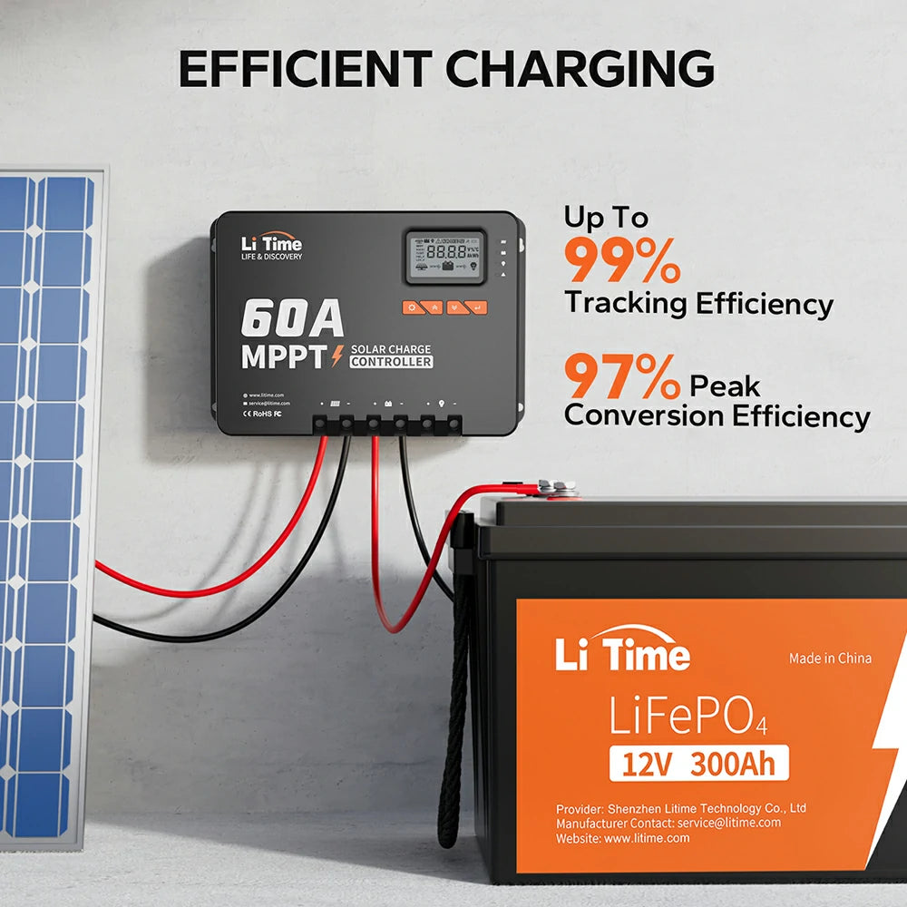 litime 60a mppt 12v/24v/36v/48v bluetooth solar charger cintroller efficient charing