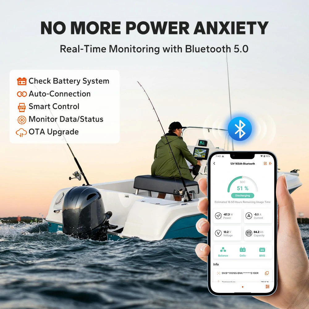 LiTime 12V 165Ah 1200 CCA Dual Purpose Marine Lithium Battery | Bluetooth & Auto Heating