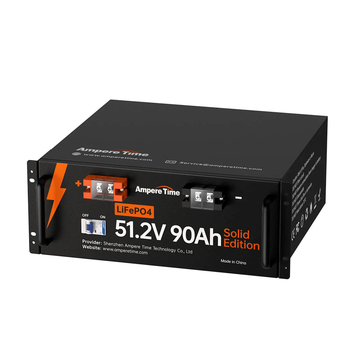 Ampere Time 48(51.2)V 90Ah Server Rack Battery, 4608Wh Lithium LiFePO4 Battery & Built-in 90A BMS