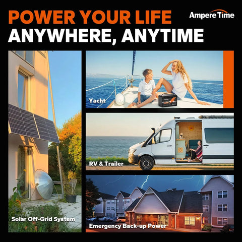 Ampere Time 12V 100Ah, 1280Wh Best RV Lithium Battery With 4000+ Deep Cycles & Built In 100A BMS