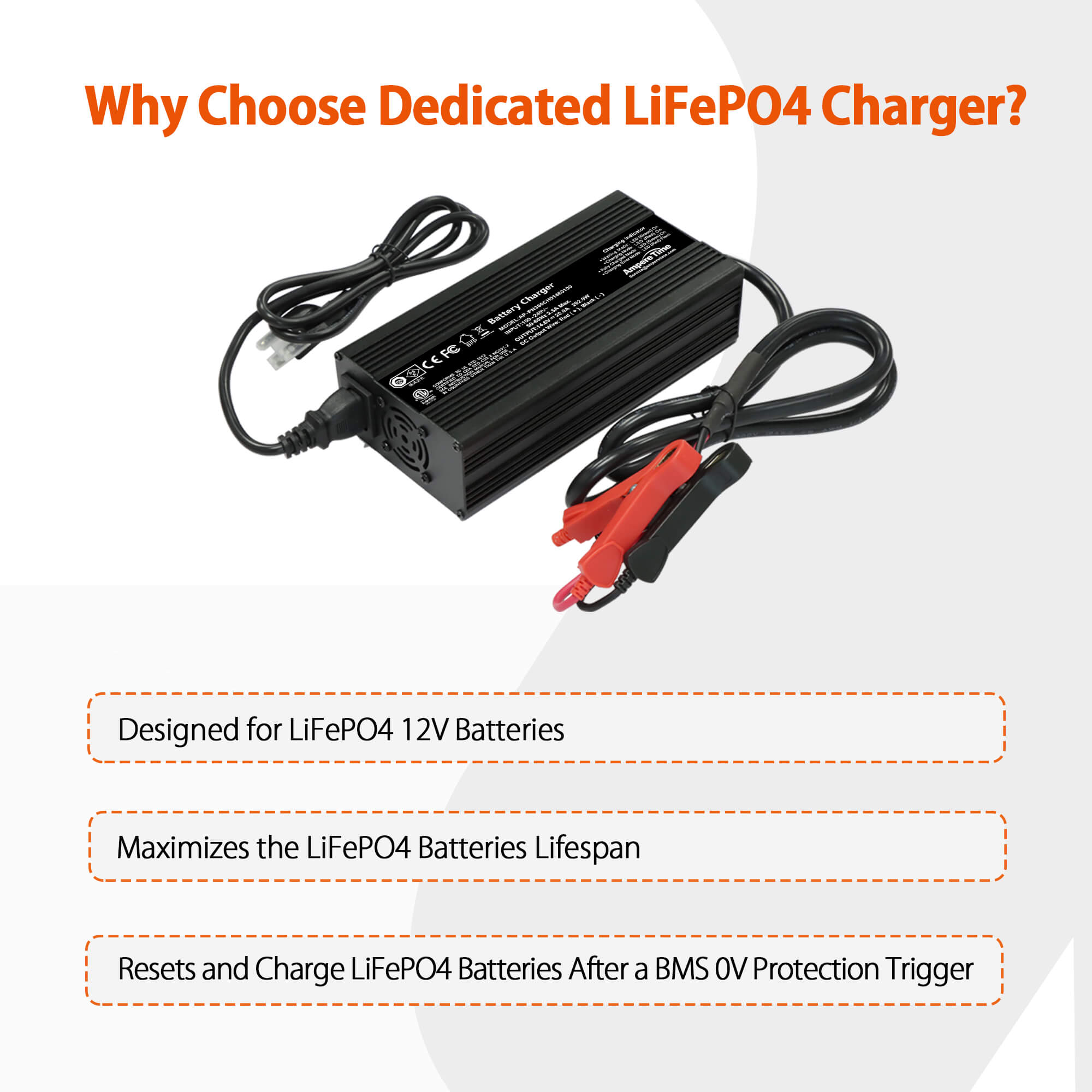 Ampere Time 14.6V 20A Dedicated LiFePO4 Battery Charger
