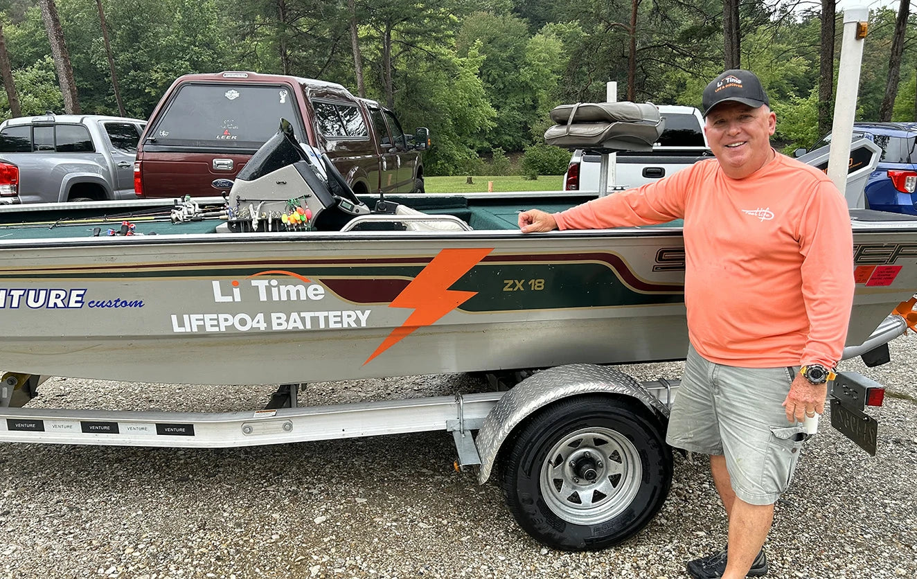 gary, an angler by his LiTime-powered bass boat 
