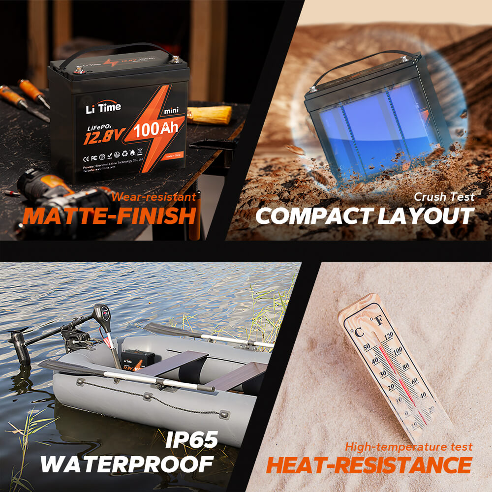 litime 12v 100ah mini lithium battery safe, IP65 WATERPROOF