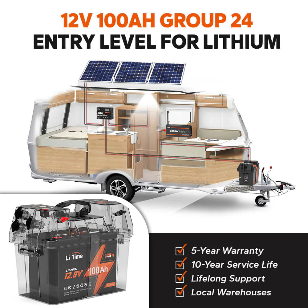 【Pre-sale】LiTime 12V 100Ah Group 24 LiFePO4 Lithium Battery