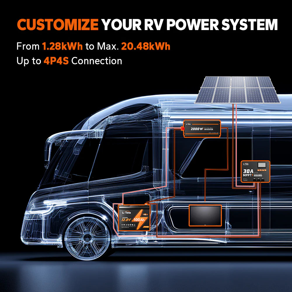 12V100Ah group 24 up to 4P4S connection, rv