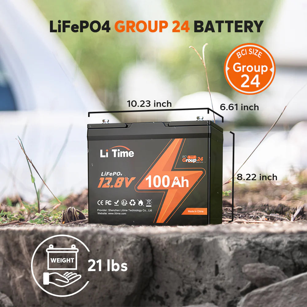 LiTime 12V 100Ah Group 24 Lithium Battery group 24 BCI size