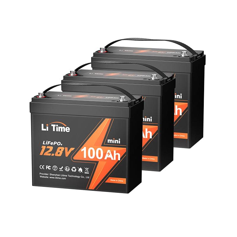 LiTime 12V 100Ah Mini LiFePO4 Lithium Battery 3pack