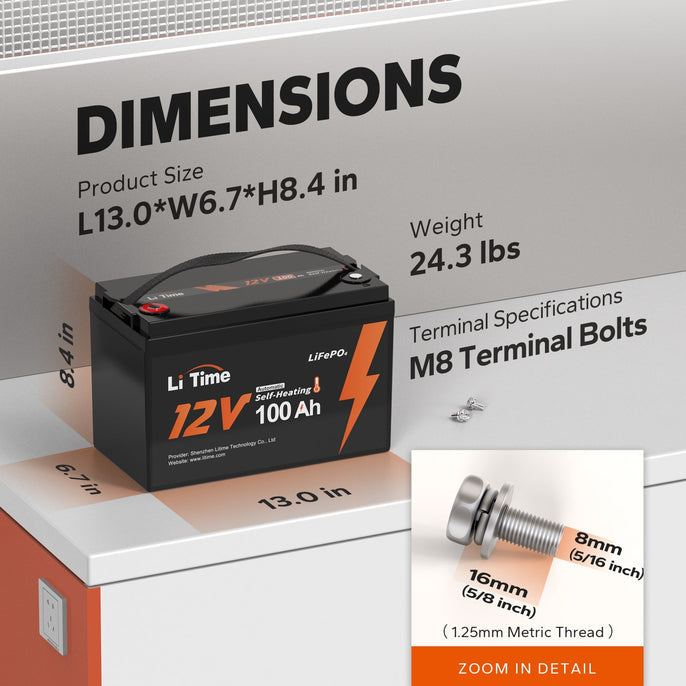 litime 12v 100ah self heating low temperature protection lithium battery