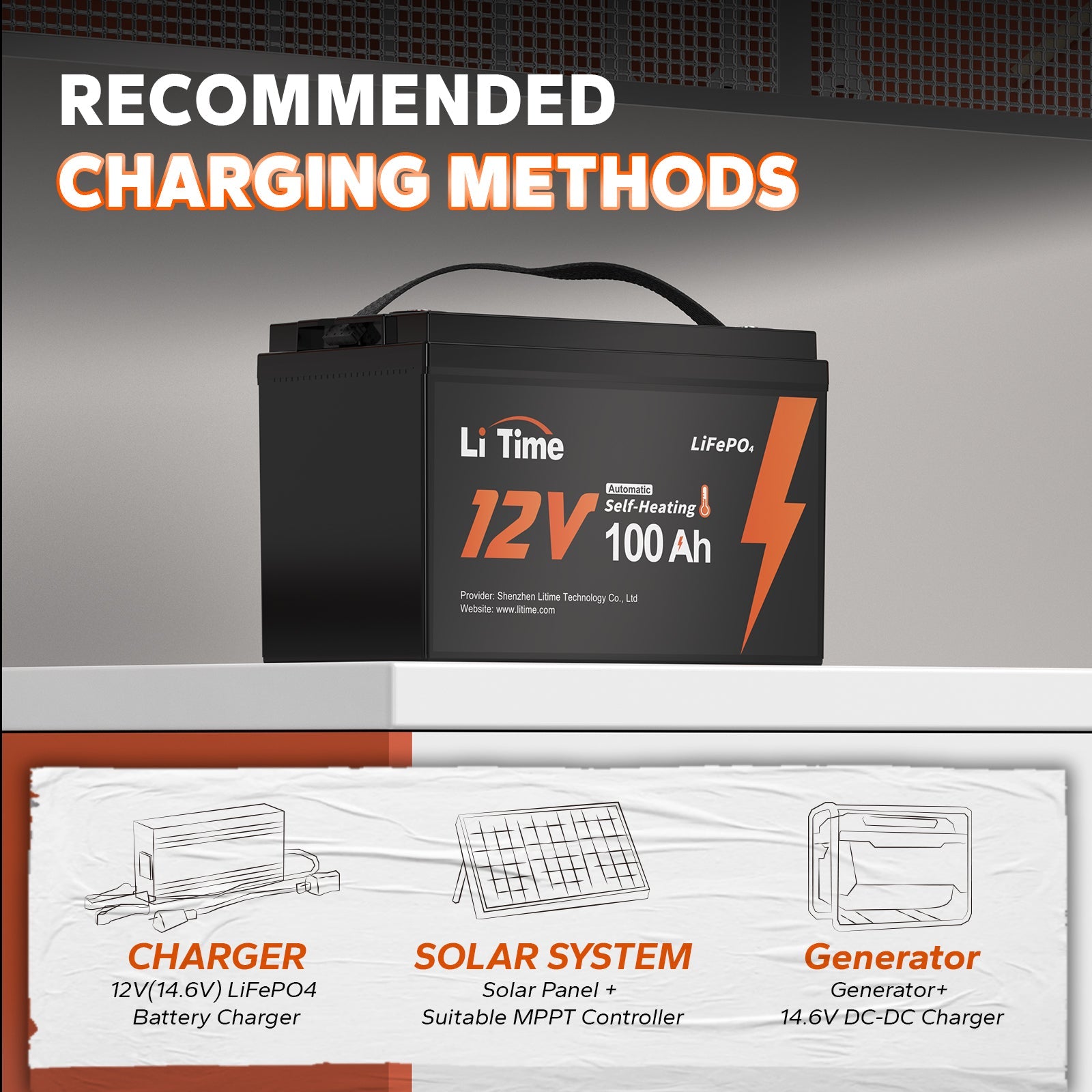 litime 12v 100ah self heating low temperature protection lithium battery
