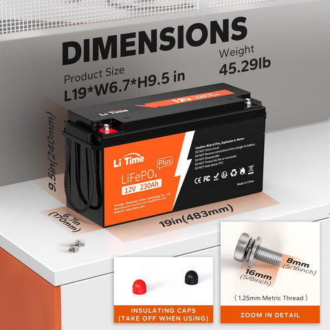 LiTime 12V 230Ah Plus Low-Temp Protection LiFePO4 Battery, Built-in 200A BMS, Max 2944Wh Energy