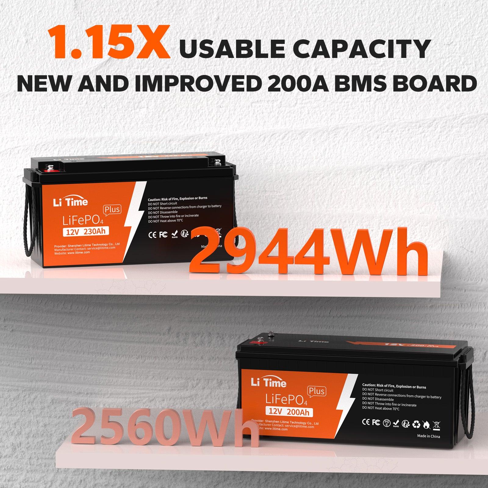 LiTime 12V 230Ah Plus Low-Temp Protection LiFePO4 Battery, Built-in 200A BMS, Max 2944Wh Energy