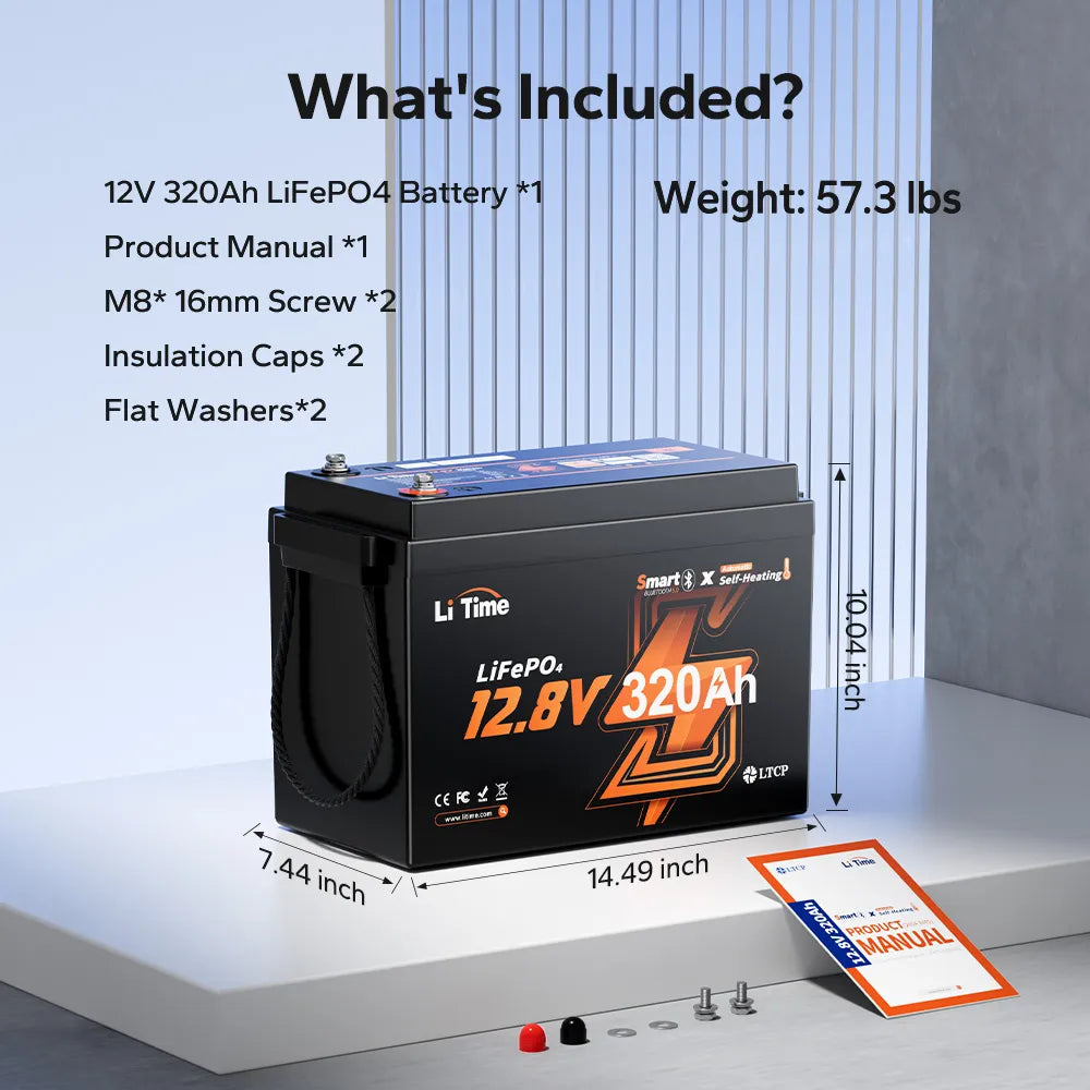 LiTime 12V 320Ah Mini Self-Heating Bluetooth Lithium Battery for RV and Off-Grid