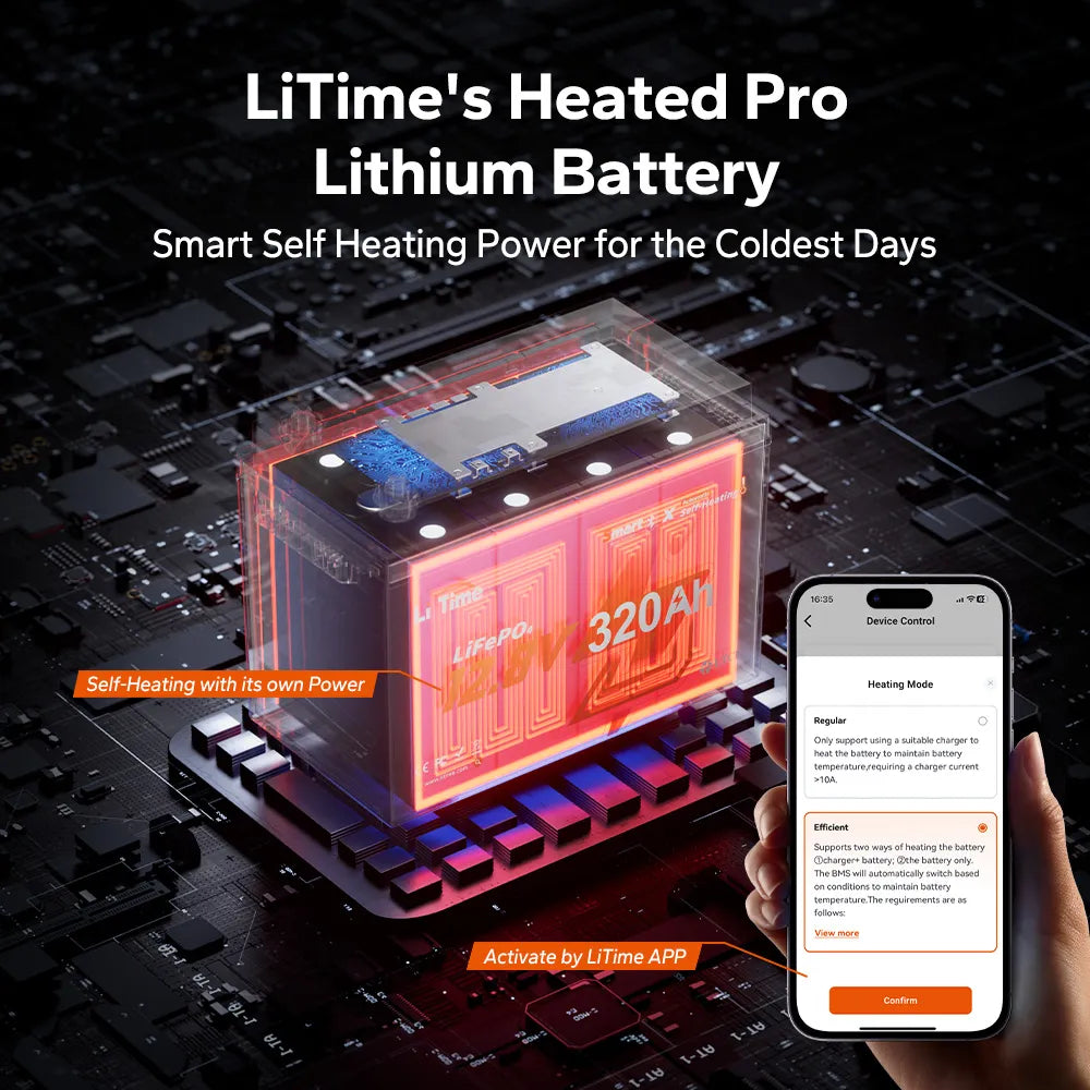 LiTime 12V 320Ah Mini Self-Heating Bluetooth Lithium Battery for RV and Off-Grid