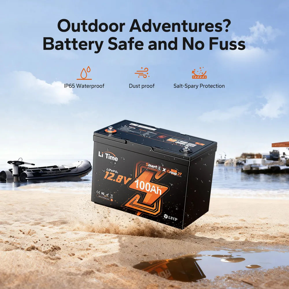 LiTime 12V 100Ah Group 27 Bluetooth Lithium Deep Cycle Battery