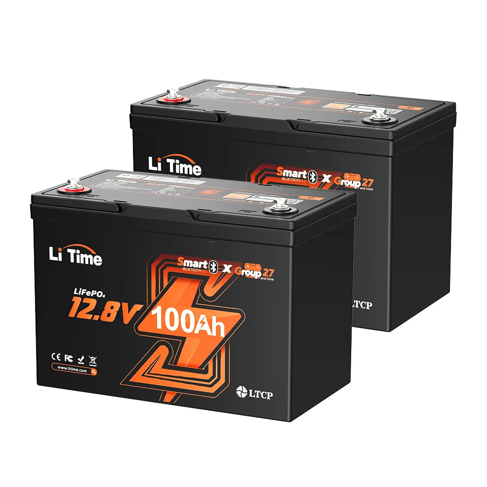 LiTime 12V 100Ah Group 27 Bluetooth Lithium Deep Cycle Battery