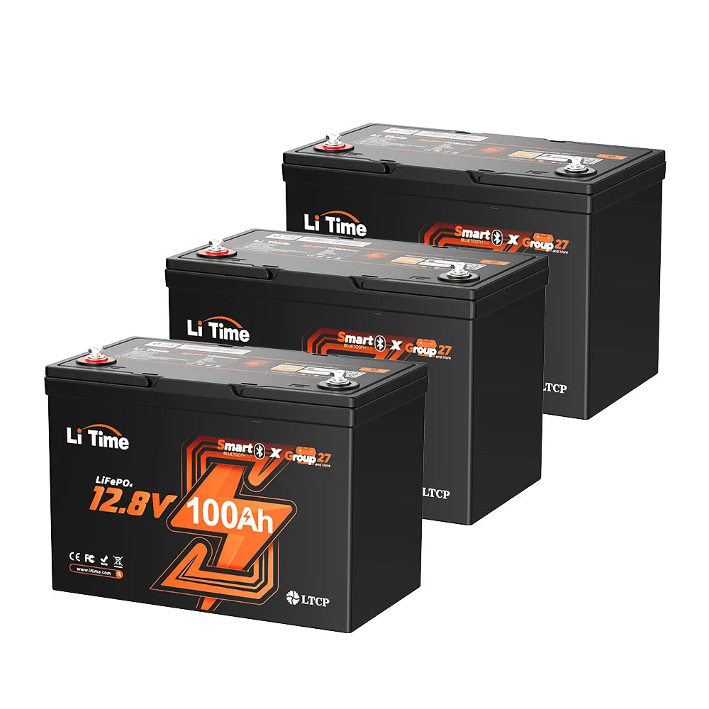 LiTime 12V 100Ah Group 27 Bluetooth Lithium Deep Cycle Battery