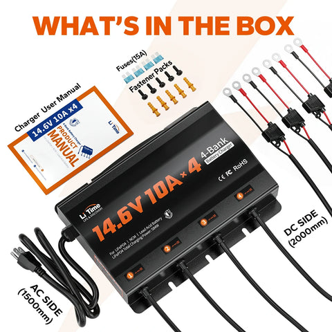 LiTime 4 Bank 12V 10A Battery Charger for Marine, RV