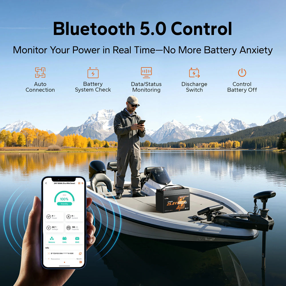 LiTime 24V 100Ah Group 31 Bluetooth LiFePO4 Battery for Trolling Motors & RV