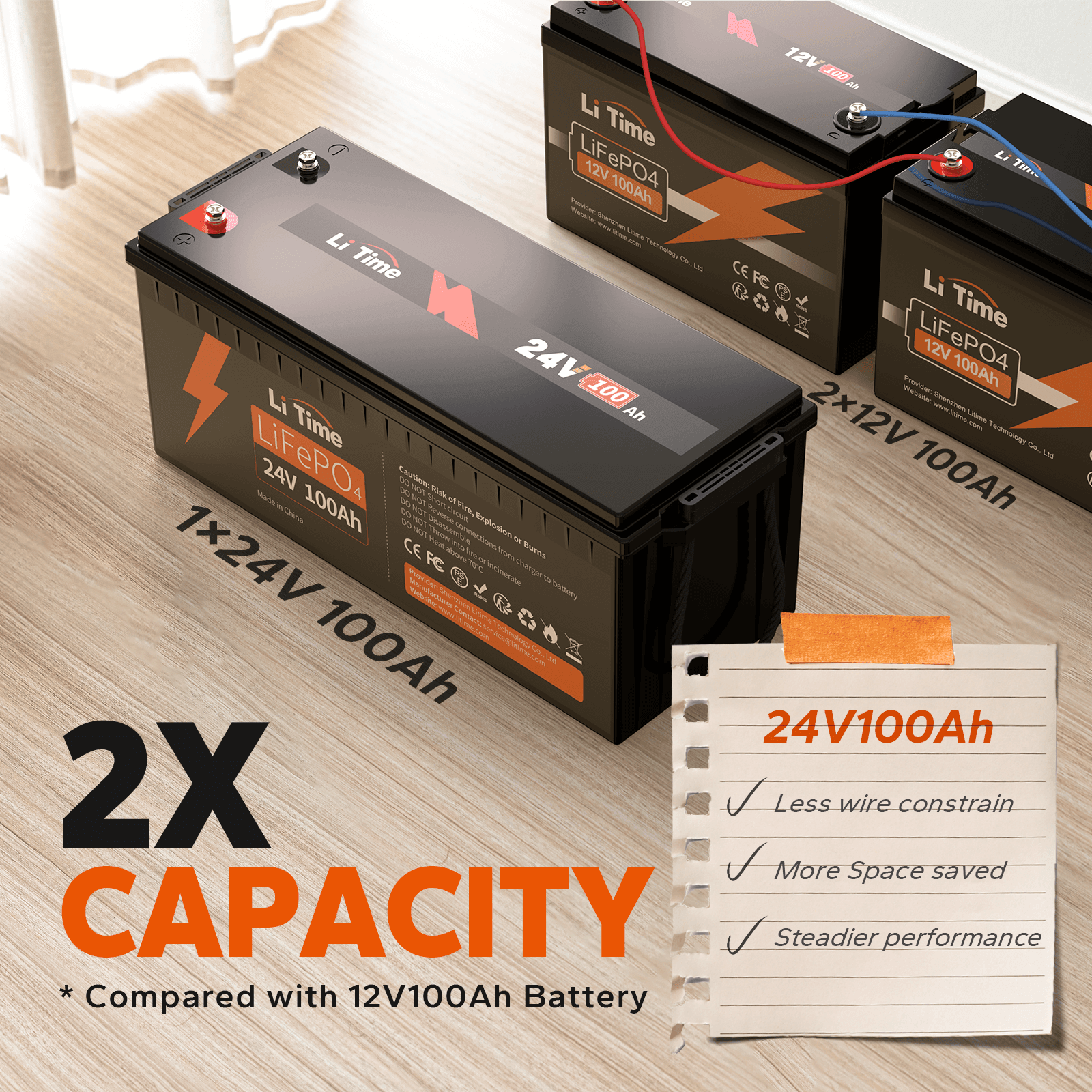 LiTime 24V 100Ah LiFePO4 Lithium Battery power