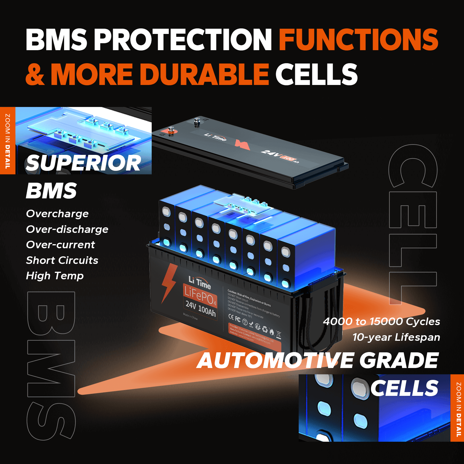 litime 12v 100ah self heating low temperature protection lithium battery superior bms