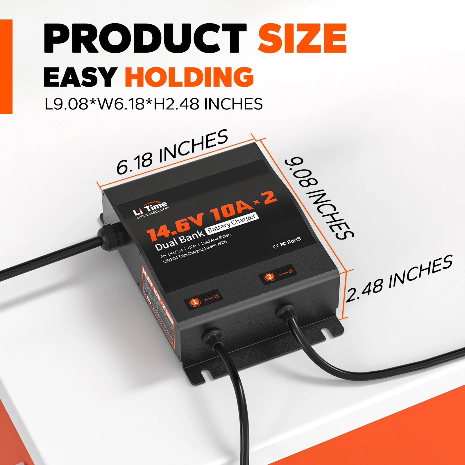 LiTime 2-Bank 10A Dual Smart Charger – 14,6V LiFePO4 Ladegerät, AC-DC, IP65, Für Wohnmobil, Boot, Motorrad & Mehr LiTime 2-Bank 10A Dual Smart Charger – 14,6V LiFePO4 Ladegerät, AC-DC, IP65, Für Wohnmobil, Boot, Motorrad & Mehr