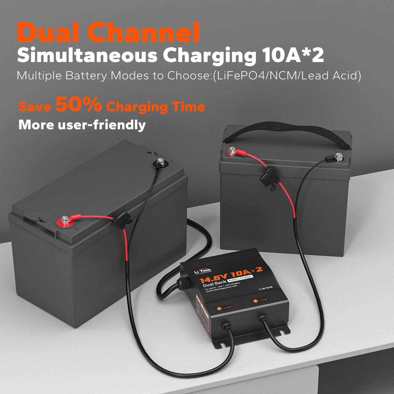 LiTime 2 Bank 12V 10A Battery Charger