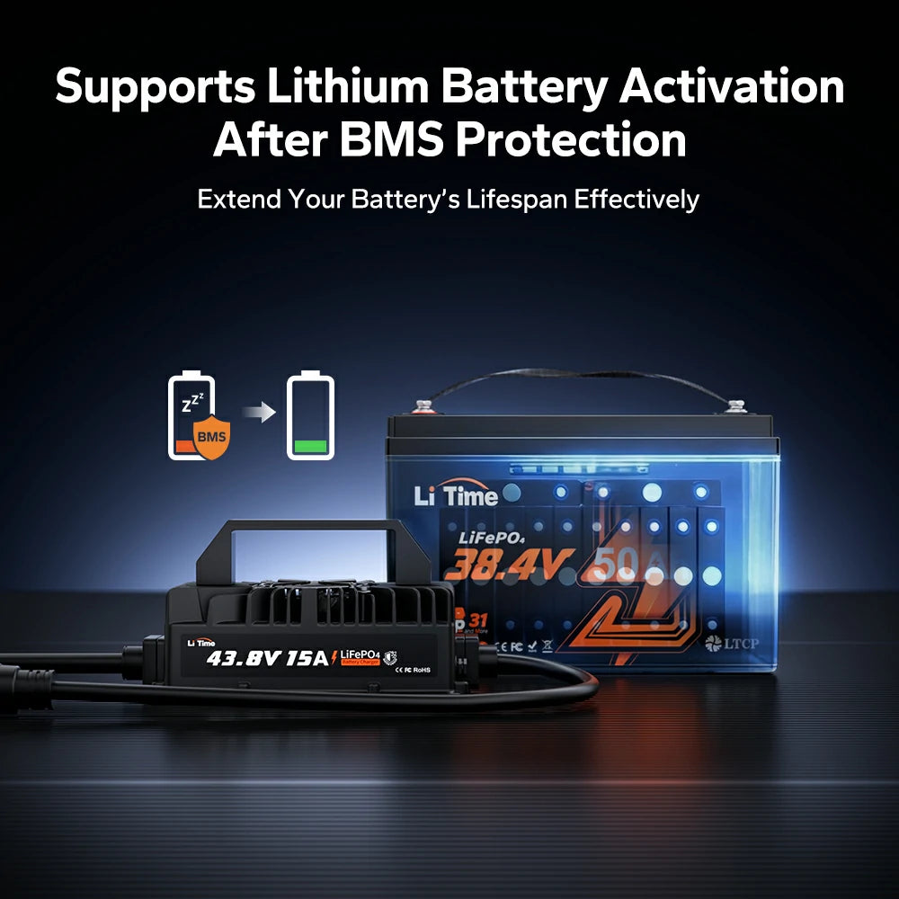 LiTime 36V(43.8V) 15A Waterproof LiFePO4 Battery Charger