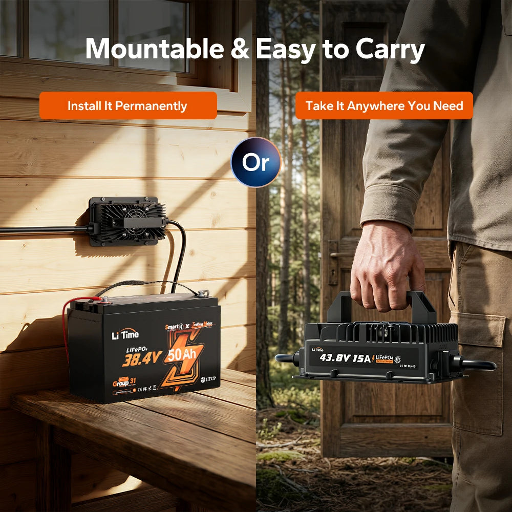 LiTime 36V(43.8V) 15A Waterproof LiFePO4 Battery Charger