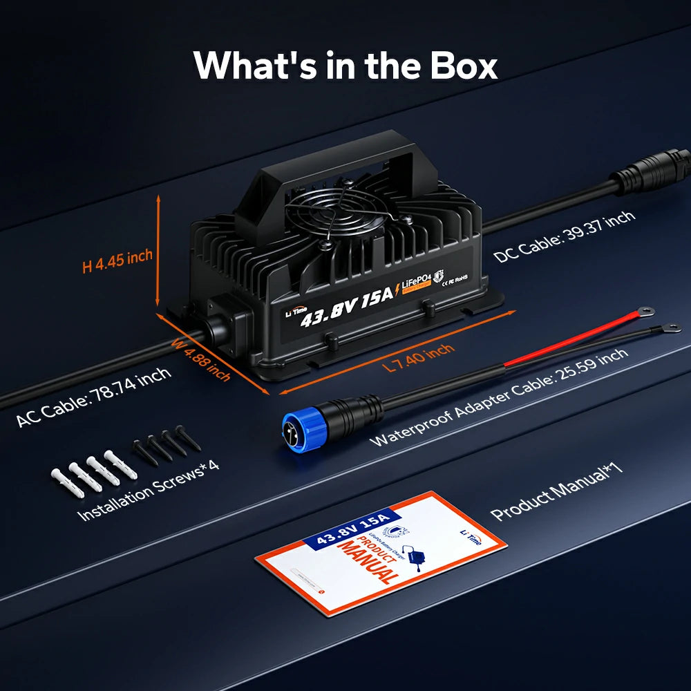 LiTime 36V(43.8V) 15A Waterproof LiFePO4 Battery Charger